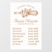 Pink Stripe Floral Whisk Bakery Shop Store Hours Raamsticker (Vel)