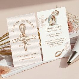 Pink Stripe Floral Whisk Pastry Cakes Bakery Chef Visitekaartje