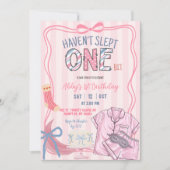  Pink Stripe Haven't slept one bit 1st birthday Kaart (Voorkant)