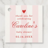 Pink Stripe Heart Valentine Baby Shower Bedankjes Labels (Voorkant)