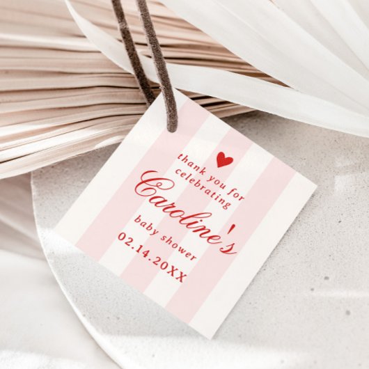 Pink Stripe Heart Valentine Baby Shower Bedankjes Labels