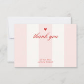 Pink Stripe Heart Valentine Baby Shower Bedankkaart (Voorkant)