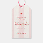 Pink Stripe Heart Valentine Baby Shower Favor Cadeaulabel (Voorkant)