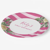 Pink Stripe Lemon Citrus eerste verjaardagsfeestje Papieren Bordje (Gekanteld)