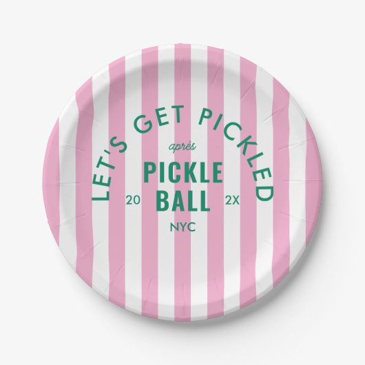 Pink Stripe Let's Get Pickled Après Pickleball  Papieren Bordje (Voorkant)