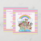 PINK STRIPE NOAHS ARK INVITATION KAART (Voorkant / Achterkant)