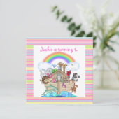 PINK STRIPE NOAHS ARK INVITATION KAART (Staand voorkant)