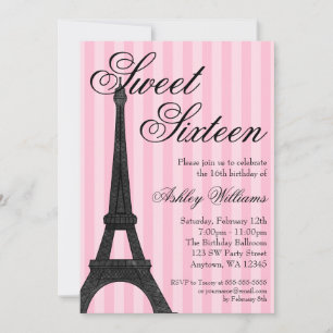 Pink Stripe Paris thema Sweet 16 Verjaardag Kaart