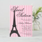 Pink Stripe Paris thema Sweet 16 Verjaardag Kaart (Staand voorkant)