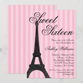 Pink Stripe Paris thema Sweet 16 Verjaardag Kaart (Voorkant / Achterkant)