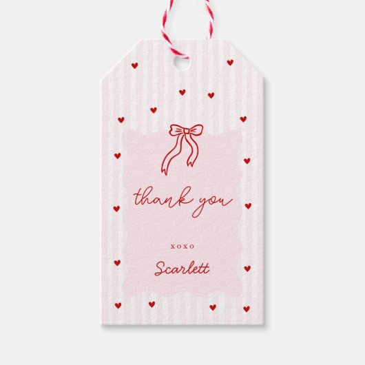 Pink Stripe Red Heart Little Sweetheart Birthday Cadeaulabel (Voorkant)