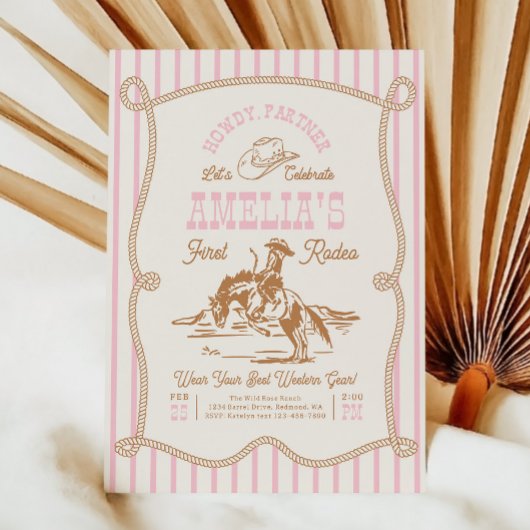 Pink Stripe Rope Rodeo Invitation Kaart