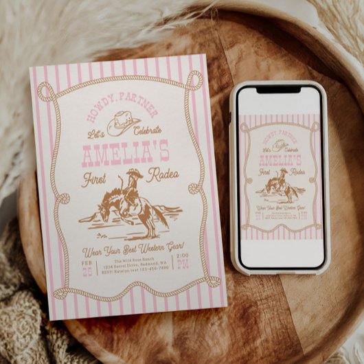 Pink Stripe Rope Rodeo Invitation Kaart