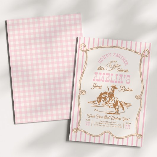 Pink Stripe Rope Rodeo Invitation Kaart