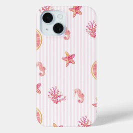 Pink Stripe Summer Marine Pattern iPhone 15 Case