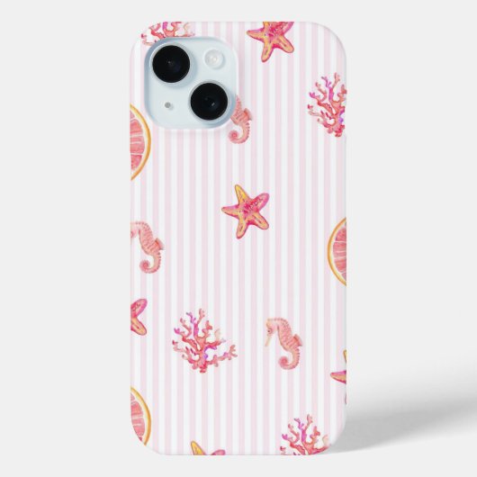 Pink Stripe Summer Marine Pattern Case-Mate iPhone Case (Achterkant)