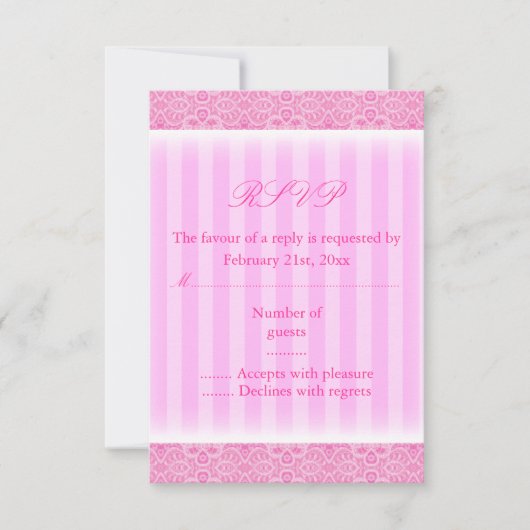 Pink Stripe Sweet16 RSVP-kaart RSVP Kaartje (Voorkant)