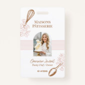 Pink Stripe Whisk Spoon Bakery Business Employee Badge (Voorkant)