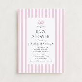 Pink Striped Bow Baby Shower Invitation Kaart