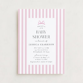 Pink Striped Bow Baby Shower Invitation Kaart