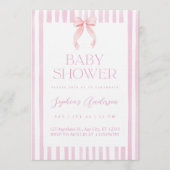 Pink Striped Bow Baby Shower Kaart (Voorkant)