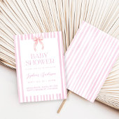 Pink Striped Bow Baby Shower Kaart
