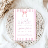 Pink Striped Bow Baby Shower Kaart