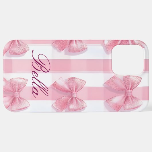 Pink Striped Bow Coquette Aesthetic Cute Girly  iPhone Hoesje (Achterkant horizontaal)