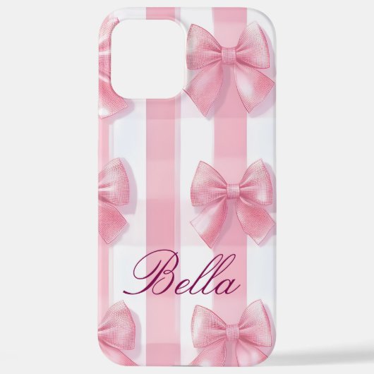 Pink Striped Bow Coquette Aesthetic Cute Girly  iPhone Hoesje (Achterkant)