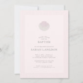 Pink striped coast shell baptism Invitation Kaart (Voorkant)