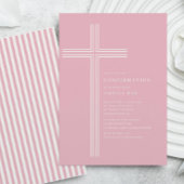Pink Striped Confirmation Invitation Kaart