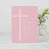 Pink Striped Cross Baptism  Kaart (Staand voorkant)