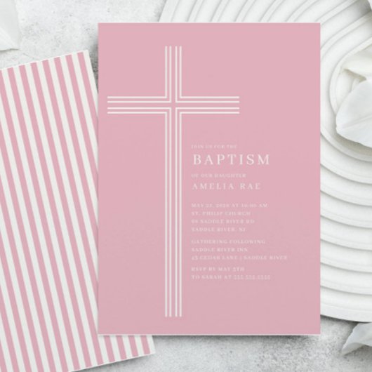 Pink Striped Cross Baptism  Kaart
