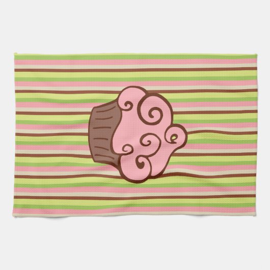 Pink Striped Cupcake Kitchen Towel  Theedoek (Horizontaal)