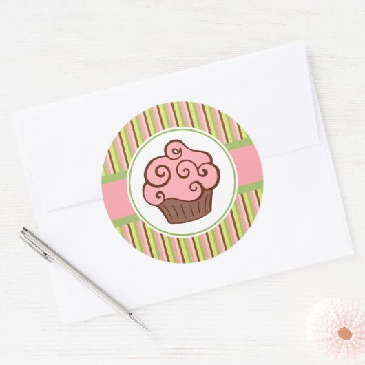 Pink Striped Cupcake Stickers (Envelop)