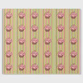 Pink Striped Cupcake Wrapping Paper  Cadeaupapier (Vlak)