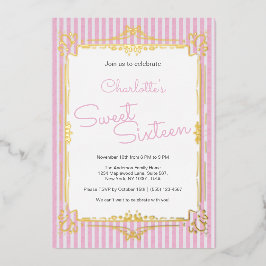 Pink Striped Glam Princess Sweet 16 Party  Folie Uitnodiging