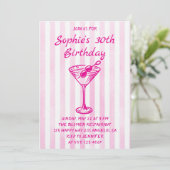 Pink Striped Martini 30th Birthday – Chic Adult  Kaart (Staand voorkant)