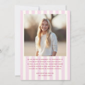 Pink Striped Preppy Graduation Aankondiging (Achterkant)