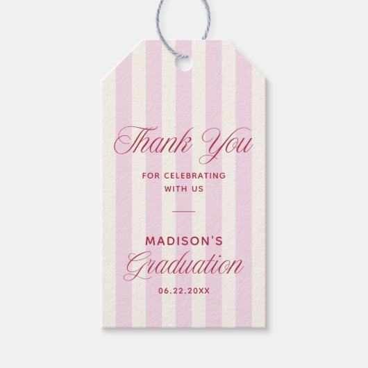 Pink Striped Preppy Graduation Cadeaulabel (Voorkant)