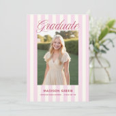 Pink Striped Preppy Graduation Kaart (Staand voorkant)