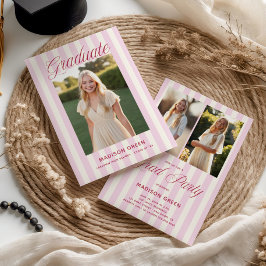Pink Striped Preppy Graduation Kaart