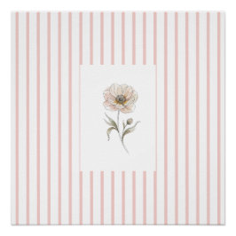 Pink Striped Wall Art Print with Watercolor Rose Perfect Poster