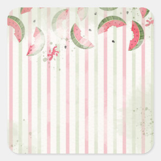 Pink Striped Watermelon First Birthday Party Invit Vierkante Sticker