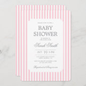 Pink Stripes Baby Shower girl Invitation Kaart (Voorkant / Achterkant)