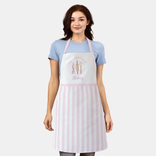 Pink Stripes Bakery Schort (Gedragen)