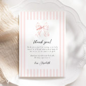 Pink Stripes Bow Baby shower Bedankkaart