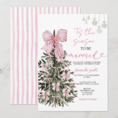 Pink Stripes Bow Christmas Tree Couple Wedding Kaart (Voorkant / Achterkant)