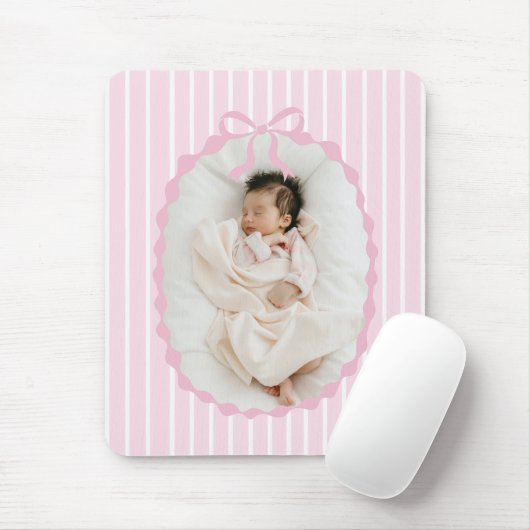 Pink Stripes Bow Frame Custom Photo Mousepad Muismat (Met muis)