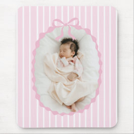 Pink Stripes Bow Frame Custom Photo Mousepad Muismat